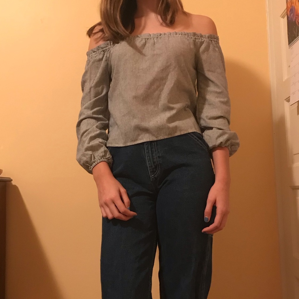 off the shoulder striped shirt
